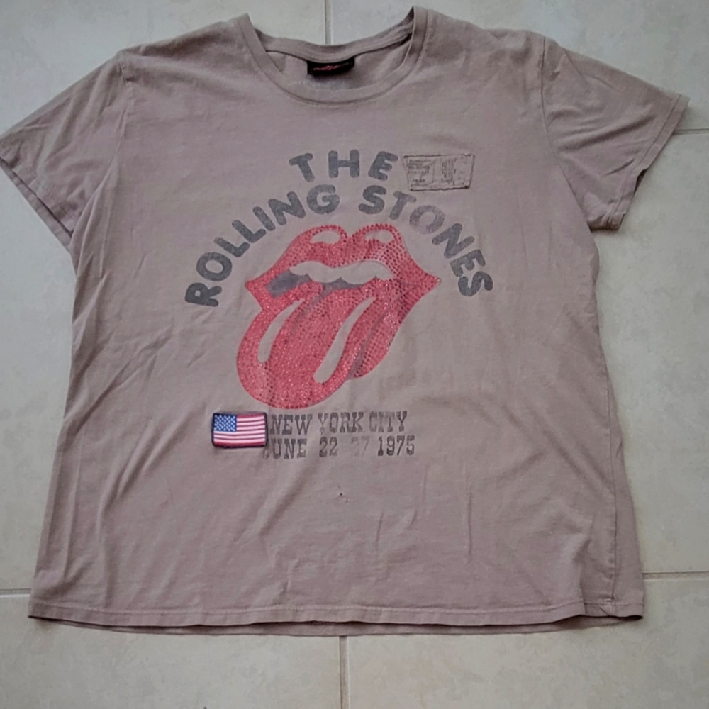 The Rolling Stones Shirt w/Red Rhinestones Tongue, Large, Fabulous Used Shirt